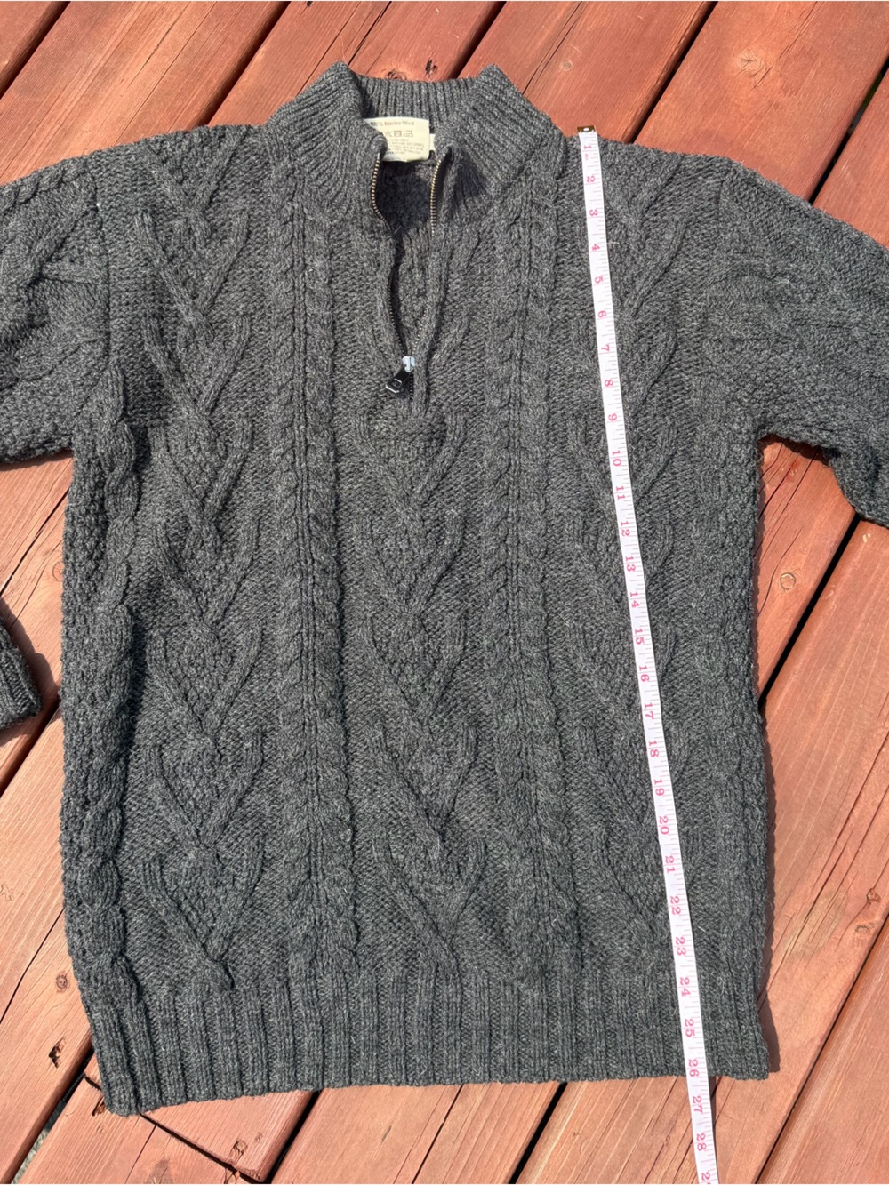 SAOL 100% Merino Wool Mens Zip Neck Fisherman Sweater SM - Picture 7 of 8
